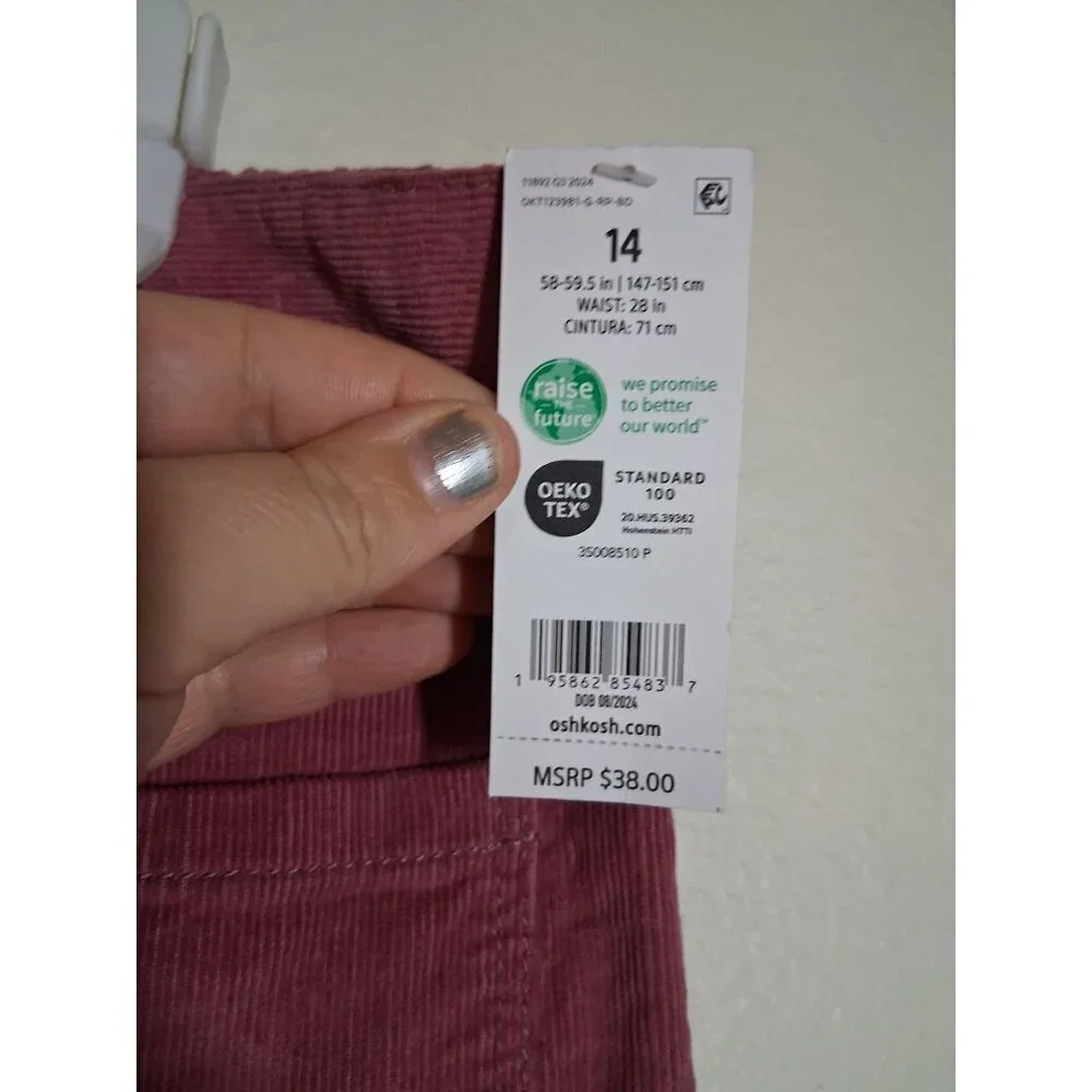 NWT OshKosh B'Gosh Corduroy Pants Flare Leg Retro Y2K 90s Pink Girls Size 14